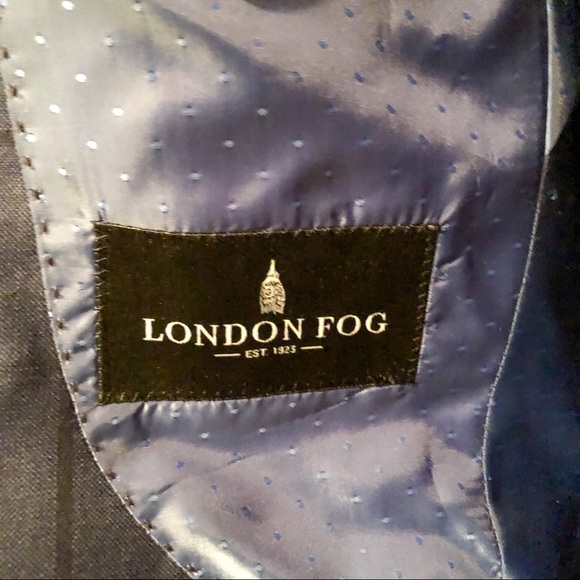 London Fog 100% Wool Blue Windowpane Slim Suit - Picture 4 of 8